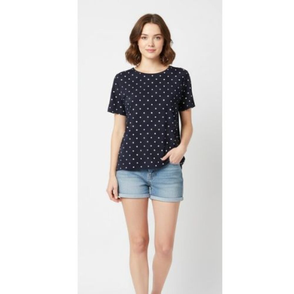 CROFT & BARROW the classic tee dark blue with white polka dot plus Size 2x